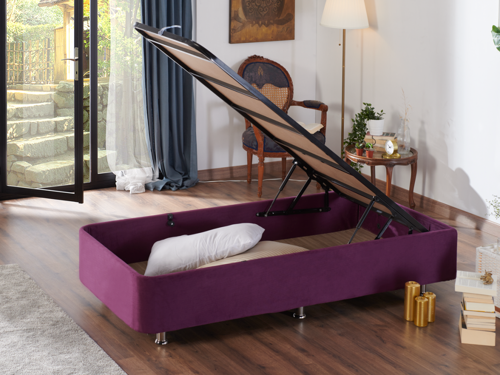 Purple Baza 100x200 cm Tek Kişilik Sandıklı Mor Kumaş Baza Silinebilir Soho Kumaş