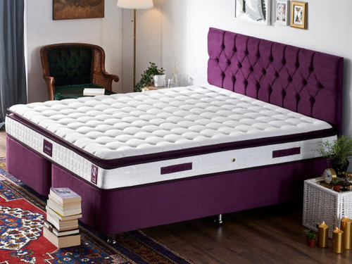 Purple Yatak Seti 150x200 cm Çift Kişilik Yatak Baza Başlık Takımı - Orta Sert Yatak Mor Baza ve Başlığı