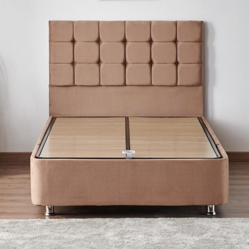 Rama Baza ve Başlık Seti 120x200 cm Tek Kişilik Sütlü Kahve Kumaş Baza ve Başlığı Soho Kumaş