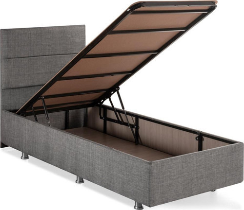 Silver Baza ve Başlık Seti 100x200 cm Tek Kişilik Kaydırmaz Kumaşlı Gri Keten Baza ve Başlığı