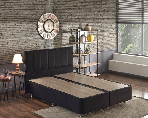 Ela Baza ve Başlık Seti 180x200 cm Çift Kişilik Siyah Kumaş Baza ve Başlığı Silinebilir Soho Kumaş