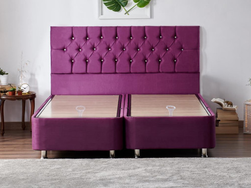 Violet Baza ve Başlık Seti 160x200 cm Çift Kişilik Sandıklı Mor Kumaş Baza ve Başlığı