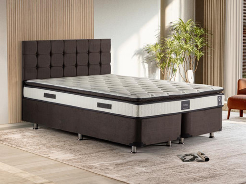 King Yatak Seti 180x200 Çift Kişilik Yatak Baza Başlık Takımı Füme