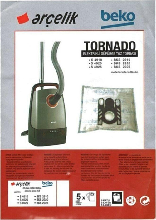 Beko Tornado S 4910 Uyumlu Süpürge Bez Toz Torbası 5 Adet