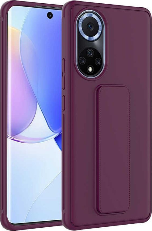 Huawei Nova 9 Kapak Standlı El Tutacaklı Silikon Kılıf - Mürdüm