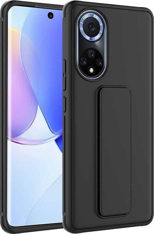 Huawei Nova 9 Kapak Standlı El Tutacaklı Silikon Kılıf - Siyah