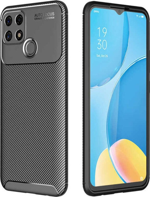 Oppo A15 Kılıf Karbon Tasarımlı Kapak - Siyah