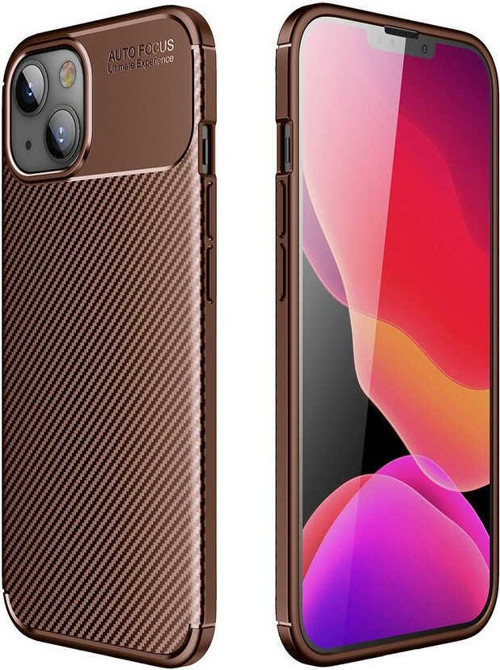 Apple iPhone 13 Kılıf Karbon Tasarımlı Kapak - Kahverengi