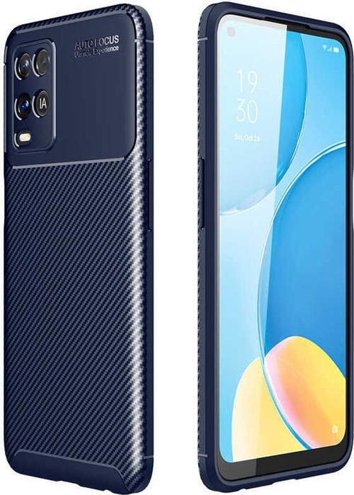 Oppo A54 4G Kılıf Karbon Tasarımlı Kapak - Lacivert