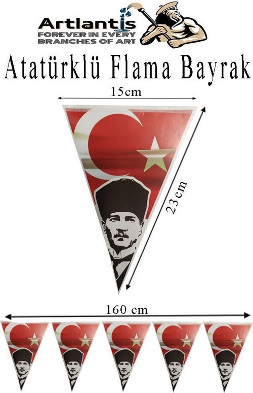 Atatürklü Flama 1 Adet Ata Flama Süsleme 29 Ekim 23 Nisan Üçgen Kağıt Flama Milli Bayram Süsü Sınıf Okul Süsleme