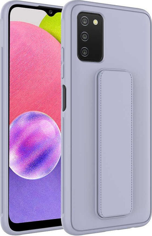 Samsung Galaxy A03S Kapak Standlı El Tutacaklı Silikon Kılıf - Gri