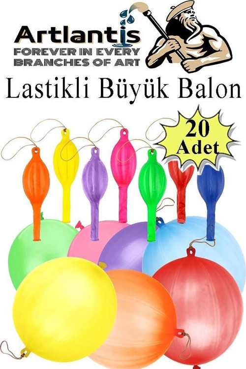 Lastikli Balon Zıpzıp 20 Adet İpli Balon Lateks Büyük Balon Punch Panç Renkli Balon