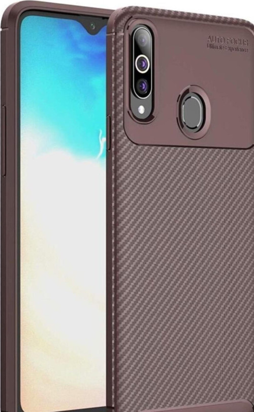 Samsung Galaxy A20S Karbon Tasarımlı Kapak - Kahverengi