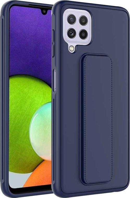 Samsung Galaxy A22 4G Kapak Standlı El Tutacaklı Silikon Kılıf - Lacivert