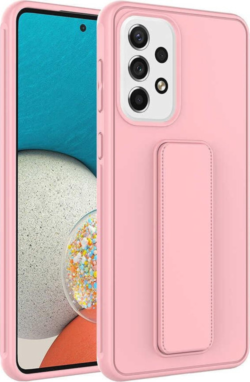 Samsung Galaxy A33 5G Kapak Standlı El Tutacaklı Silikon Kılıf - Pembe