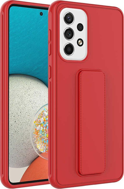 Samsung Galaxy A52 Kapak Standlı El Tutacaklı Silikon Kılıf - Kırmızı