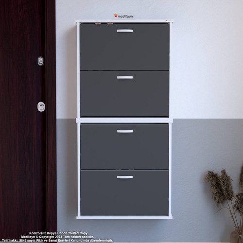 UMAY' 2 Li Asma Antre Hol 52 x 148 x 25, 5 cm’ lik 4 Düşer Kapak 8 Göz Raf Bölmeli Ayakkabı