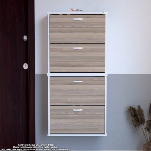 UMAY' 2 Li Asma Antre Hol 52 x 148 x 25,5 cm’ lik 4 Düşer Kapak 8 Göz Bölmeli Ayakkabılık