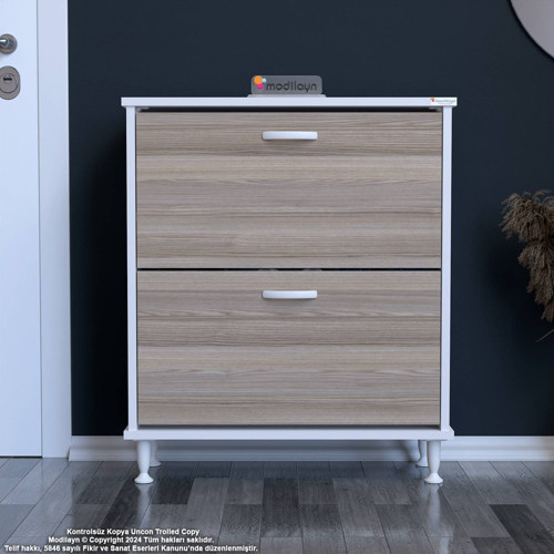 UMAY Antre Hol 52 x 86 x 25,5 cm’ lik 2 Düşer Kapak 4 Göz Raf Bölmeli Ayakkabılık