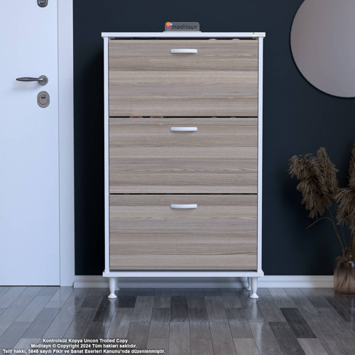 VARBİ Antre Hol 52 x 119 x 25,5 cm lik 3 Düşer Kapak 6 Göz Raf Bölmeli Ayakkabılık