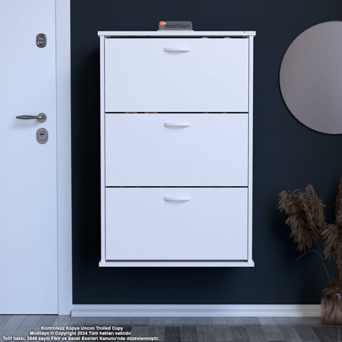 VARBİ Asma Antre 52 x 107 x 25, 5 cm’ lik 3 Düşer Kapak 6 Göz Raf Bölmeli Ayakkabılık