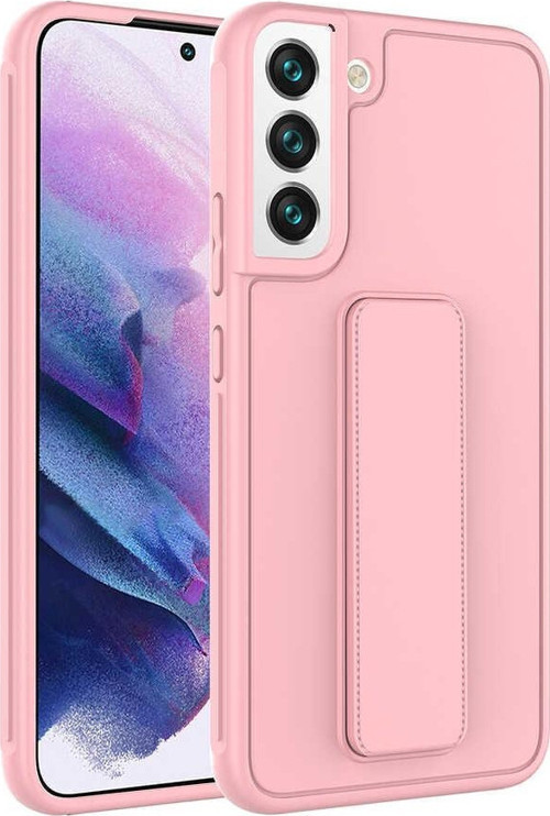 Samsung Galaxy S22 Plus Kapak Standlı El Tutacaklı Silikon Kılıf - Pembe