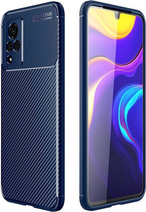 Vivo V21 Kılıf Karbon Tasarımlı Kapak - Lacivert