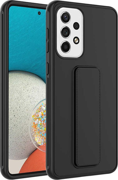 Samsung Galaxy A52S Kapak Standlı El Tutacaklı Silikon Kılıf - Siyah