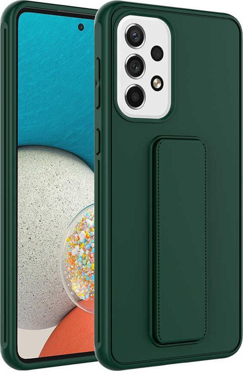 Samsung Galaxy A53 5G Kapak Standlı El Tutacaklı Silikon Kılıf - Koyu Yeşil