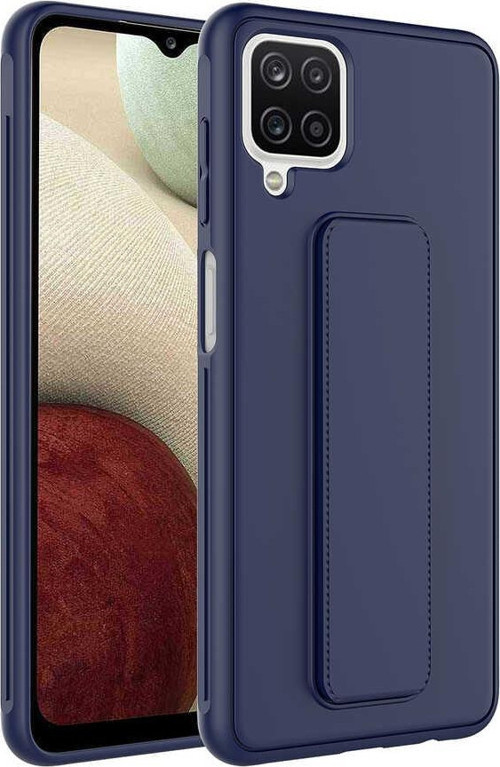 Samsung Galaxy M12 Kapak Standlı El Tutacaklı Silikon Kılıf - Lacivert