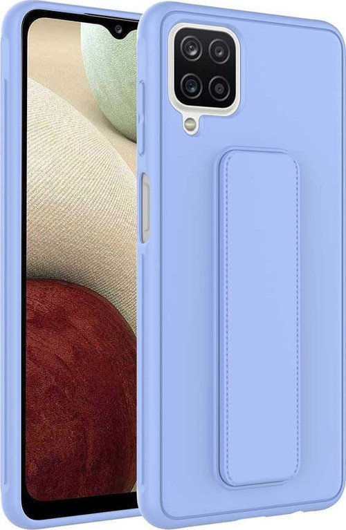 Samsung Galaxy M12 Kapak Standlı El Tutacaklı Silikon Kılıf - Lila