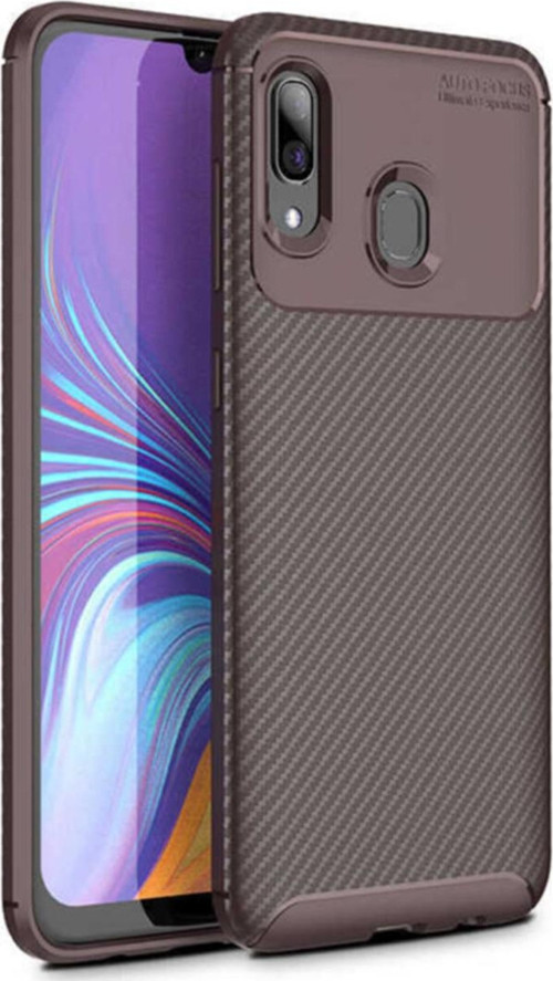 Samsung Galaxy M20 Karbon Tasarımlı Kapak - Kahverengi