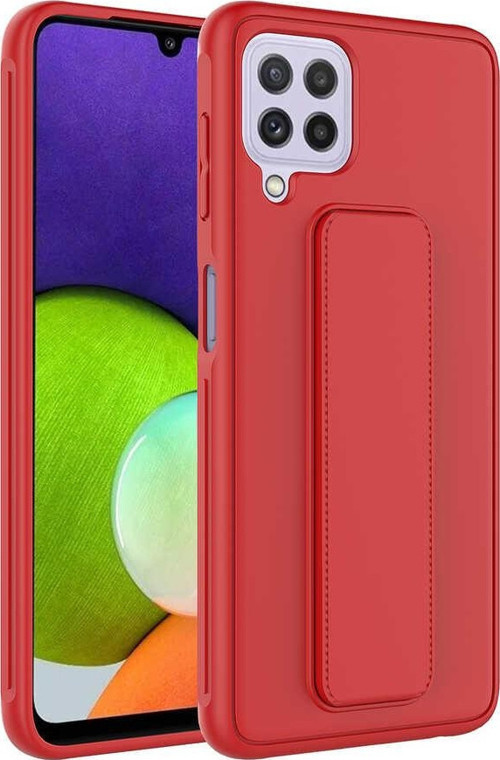 Samsung Galaxy M32 Kapak Standlı El Tutacaklı Silikon Kılıf - Kırmızı