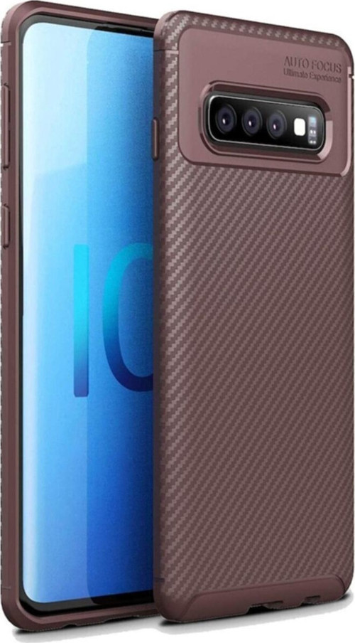 Samsung Galaxy S10 Plus Karbon Tasarımlı Kapak - Kahverengi