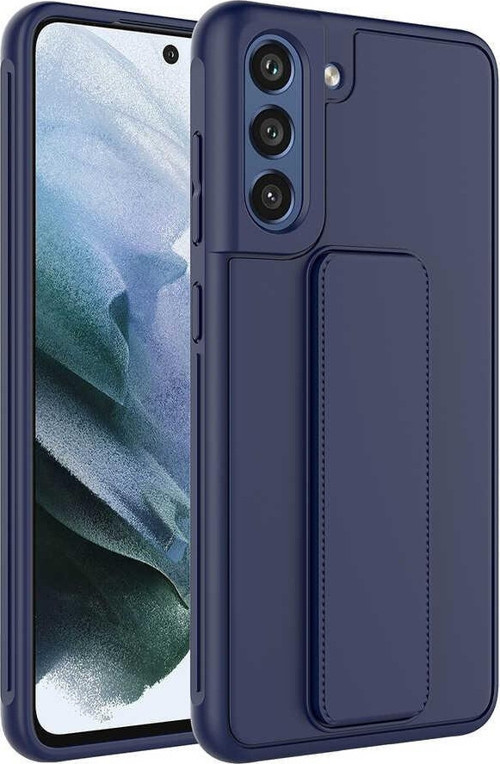 Samsung Galaxy S21 FE Kapak Standlı El Tutacaklı Silikon Kılıf - Lacivert