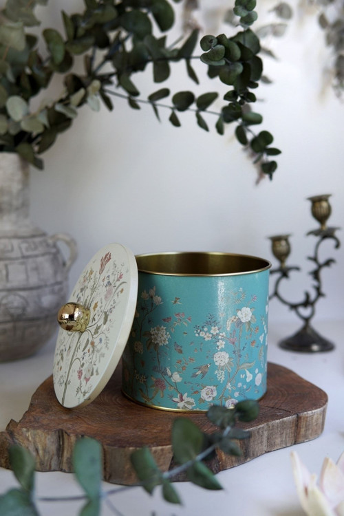 Botanica Desenli Yuvarlak Metal Saklama Kabı, Erzak Saklama Kabı 14 Cm X 12,5 Cm Er142-9F