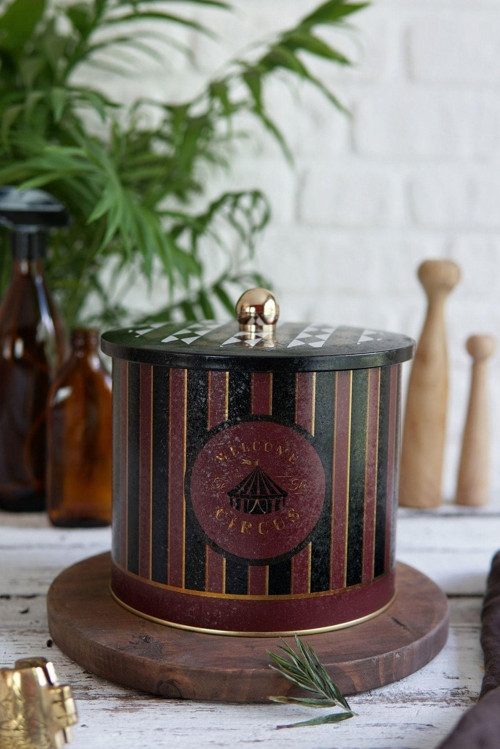 Circus Desenli Yuvarlak Metal Saklama Kabı, Erzak Saklama Kabı - Organizer 14 Cm X 12,5 Cm Er142-9E