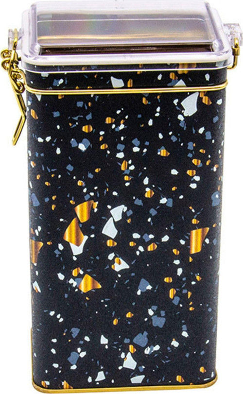 Er053-1H Terrazzo Black Desenli Dikdörtgen Metal Saklama Kabı 8X10 Cm