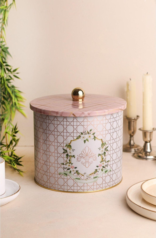 Rosy Desenli Erzak Saklama Kabı - Metal Saklama Kabı 17,5 Cm X 15,5 Cm Er146-U7