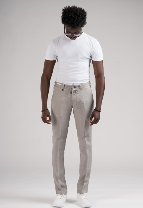 Slimfit Beli Lastikli ve İplikli %100 Linen Ham Keten Jogger Pantolon