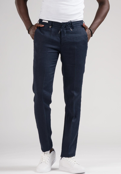 Slimfit Beli Lastikli ve İplikli %100 Linen Ham Keten Jogger Pantolon