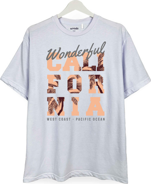 Wonderful California Baskılı Loose Fit Bisiklet Yaka Unisex Tişört