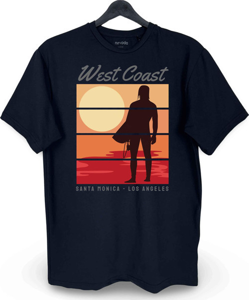 West Coast Santa Monica Baskılı Loose Fit Bisiklet Yaka Unisex Tişört