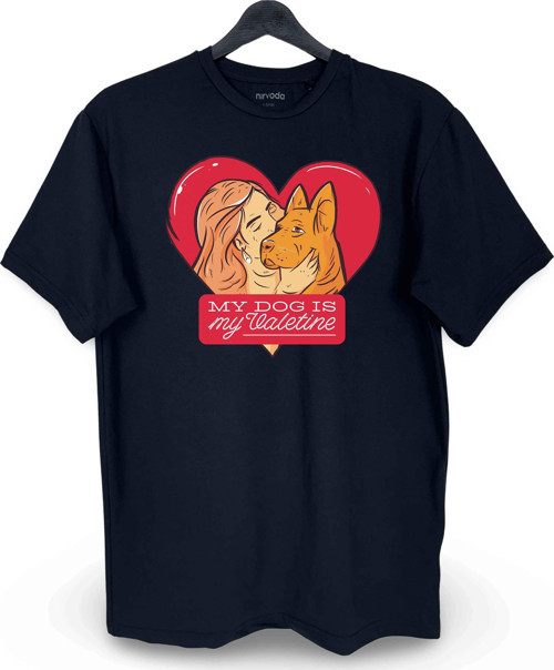Sevgililer Günü Köpeği Baskılı Loose Fit Bisiklet Yaka Unisex Tişört