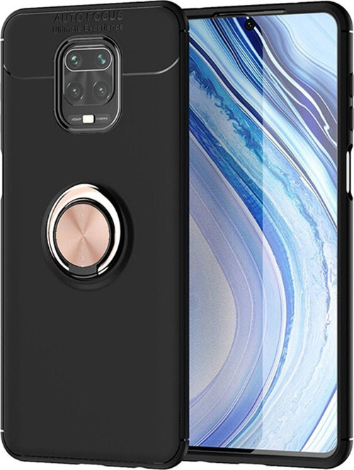 Xiaomi Redmi Note 9S Kılıf Renkli Yüzüklü Manyetik Silikon Kapak Siyah - Rose gold