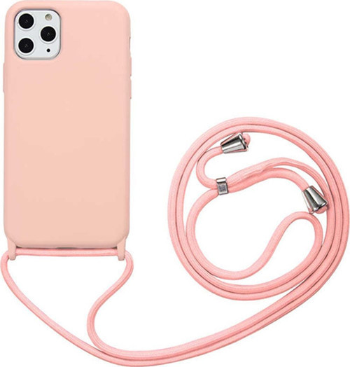 Apple iPhone 11 PRO Kapak İpli Askılı İçi Süet Lansman Kılıf - Pembe