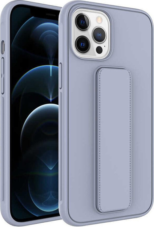 Apple iPhone 12 Pro Max Kapak Standlı El Tutacaklı Silikon Kılıf - Gri