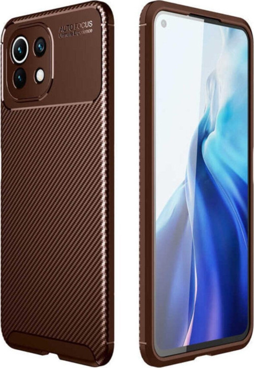 Xiaomi Mi 11 Lite Kılıf Karbon Tasarımlı Kapak - Kahverengi