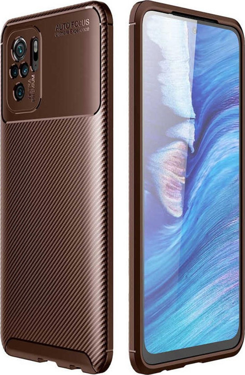 Xiaomi Redmi Note 10 Kılıf Karbon Tasarımlı Kapak - Kahverengi