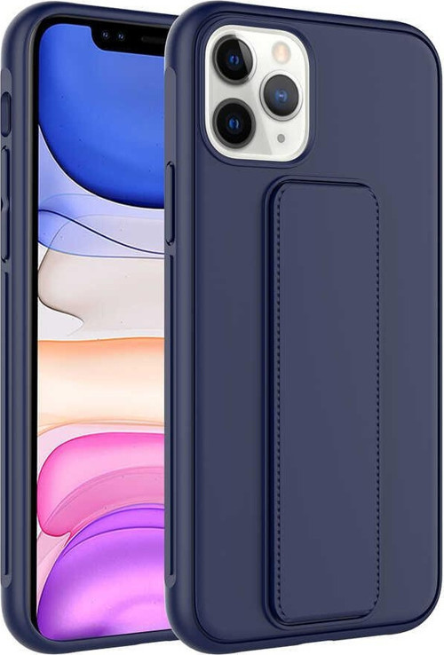 Apple iPhone 11 Pro Max Kapak Standlı El Tutacaklı Silikon Kılıf - Lacivert